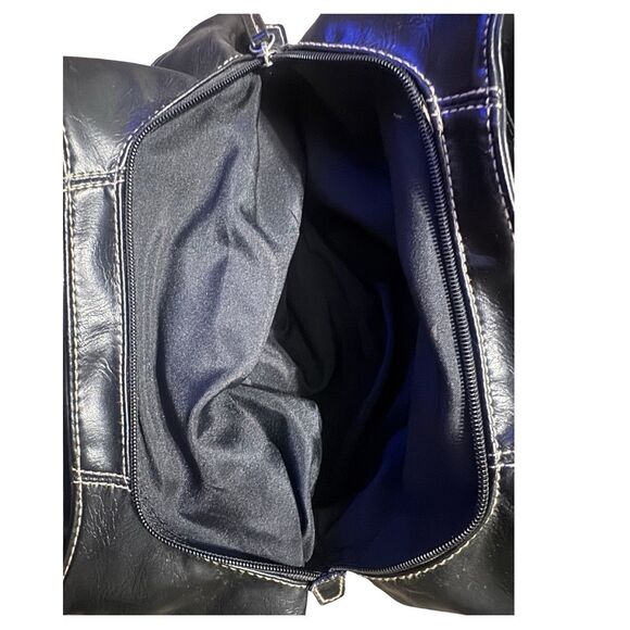 Black & Silver Studded Alt Goth Y2K Western Cowgirl Punk Faux Leather Hobo Bag - Picture 6 of 7